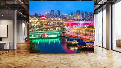 aerial view of Clarke Quay in singapore at night Wall mural