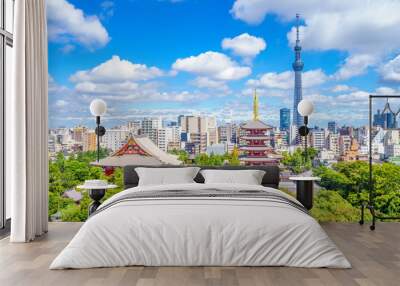 Aerial view of tokyo city with senso temple Wall mural