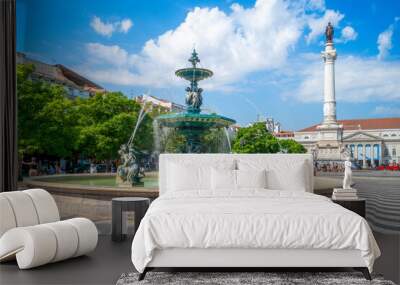 fountains in Rossio Square, Lisbon, portugal Wall mural