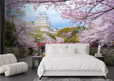 himeji castle with beautiful cherry blossom in spring season Wall mural