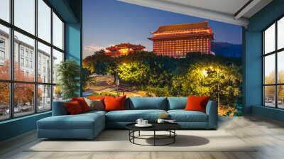 Night view of grand hotel in Taipei, Taiwan Wall mural