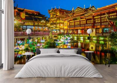 night view of yu yuan garden in shanghai, china Wall mural