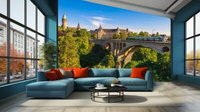 Scenery of Adolphe Bridge and the clock tower in Luxembourg city, Luxembourg Wall mural