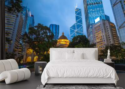 Scenery of the Statue Square, a public pedestrian square in Central, Hong Kong, China. Wall mural