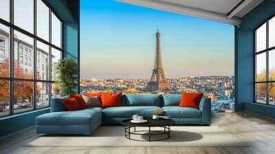 skyline of paris with eiffel tower at dusk Wall mural