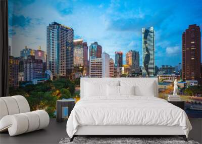 skyline of Taichung, Taiwan at night Wall mural