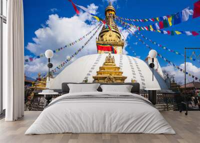 Swayambhunath, aka monkey temple or Swayambhu Mahachaitya, located in kathmandu, nepal Wall mural