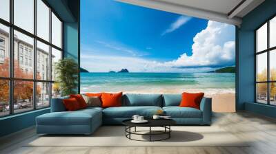 beautiful landscape summer vertical front viewpoint tropical sea beach white sand clean and blue sky background calm nature ocean beautiful wave water travel sai kaew beach east thailand chonburi Wall mural