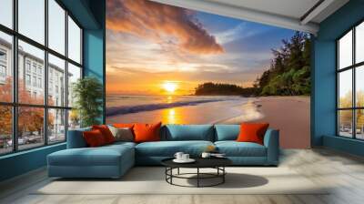 beautiful vivid sunset at paradise beach borneo malaysia Wall mural