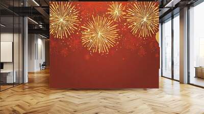 chinese new year background with golden fireworks on red background flat style design concept for holiday banner chinese new year celebration background decoration Wall mural