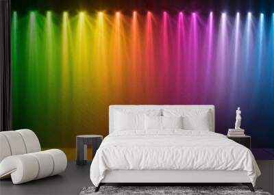 neon light background rainbow color disco party festive art surface colorful pink yellow green blur glowing rays overlay on neutral wall Wall mural