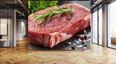 raw beef meat for cooking steak on stone black plate on transparent background Wall mural