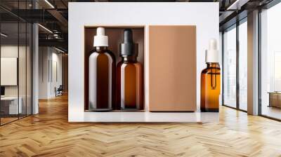 travel kit mockup for cosmetics including a box two bottles and a dropper bottle Wall mural