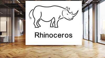 A drawing of a rhinoceros. The minimum linear drawing of a rhinoceros. African wildlife symbol. Safari animal Wall mural