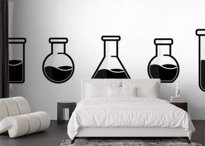 Vector drawing of glass tubes, flasks for chemical experiments. Glass flask for alchemy, magic drinks. A set of flasks for the design of magical rituals. Wall mural