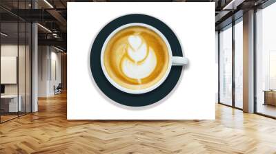 Top view Cappuccino or latte with frothy foam latte art coffee, White cup of black coffee isolated on white background,Cafe and bar, barista art concept. Wall mural