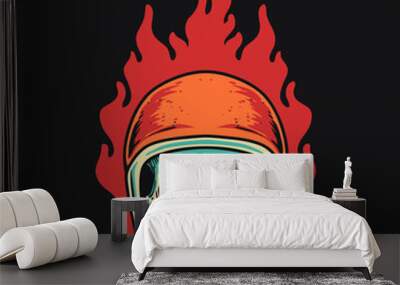 Skull Helmet Fire Retro Vector Illustration Wall mural