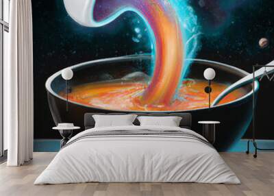 cosmic bowl of soup cosmic portal blac blue orange space art food Wall mural