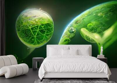 Clean green solar technologies to combat climate change with renewable energy technology and solar farm power generation, conceptual illustration Wall mural