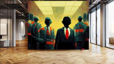 Corporate power authority powerful corporation control over workers and workforce to create corporate slavery and business corruption Wall mural