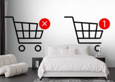 Shopping cart with one, two and three notifications with adding or removing items icons from the cart. Editable stroke. Online shopping vector illustration design. Wall mural