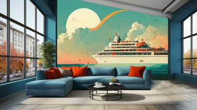 Cruise ship liner vacationing background. luxury voyage cruises on a passenger ship vessel to amazing destinations. Marine relaxation holiday vacation, travel and adventure transport Wall mural