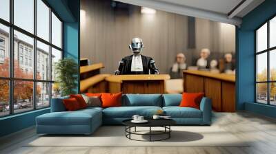 Lawbot robot lawyer or a robo lawyer an AI application that can perform legal tasks relating to law, Conceptual illustration Wall mural