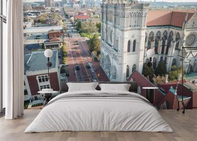 Aerial view Catholic Cathedral Basilica in Covington Kentucky Wall mural