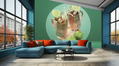 Two Moscow Mules Splash Center Frame During Happy Hour Wall mural