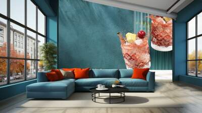 Two Red Cocktails in Tropical Environment Wall mural