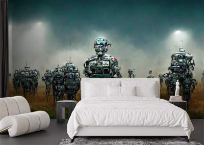 Military artificial intelligence arms race to produce an AI enabled army with autonomous robot soldiers and weapon systems, conceptual illustration Wall mural