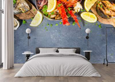 BBQ grilled fish and seafood Wall mural