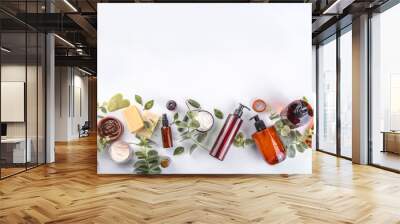 Natural organic beauty care flat lay Wall mural