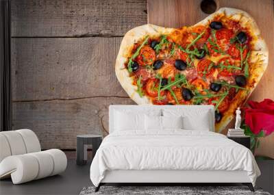 Valentines day heart shaped pizza Wall mural