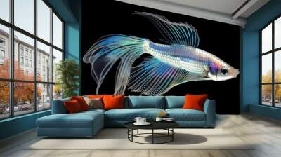 beautiful neon transparent fish with flowing fins on black background, generative ai	 Wall mural