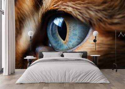 ginger cat eye macro close up blue and brown Wall mural