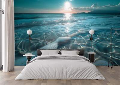 long shot soft wave of the sea on the sandy beach Wall mural