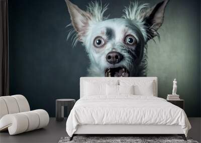 silly portrait of white scruffy dog, shocked, surprised, generative ai Wall mural