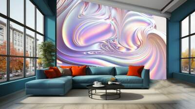 silver and pink iridescent abstract surface ripples and smooth waves created with generative ai	 Wall mural