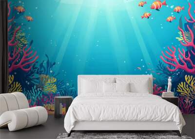 under the sea colorful coral reef clownfish frame backdrop template with copy space Wall mural