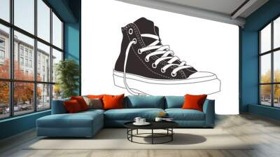 black and white modern casual sneaker clipart vector icon Wall mural