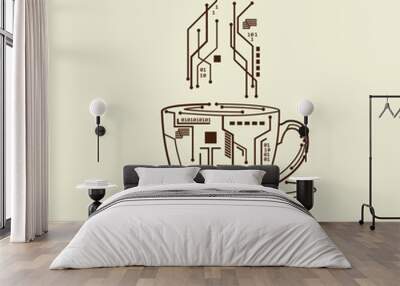 modern tech coffee cup with shape of electronic circuit pattern vector illustration Wall mural