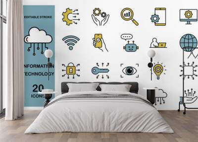 Information technology linear icons set. IT network, data, internet, website. Vector Illustration, editable stroke, color Wall mural