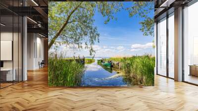 Steg mit Fischerboot am Achterwasser bei Warthe auf der Insel Usedom Wall mural