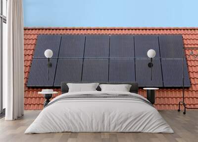 Solar panels on a roof Wall mural