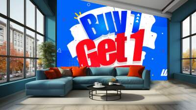 Buy one get one banner with blue background Wall mural