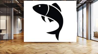 Fish icon black silhouette. Fisheries logo symbol Wall mural