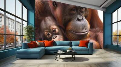 A mother orangutan cradling her infant Wall mural