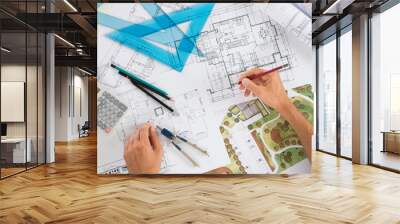 architect with blueprints Wall mural