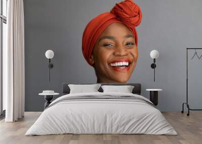 Beautiful african american woman with red headband Wall mural